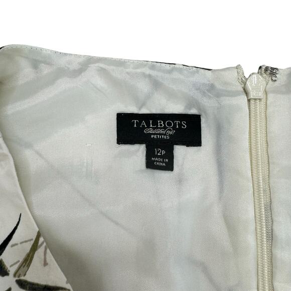 TALBOTS Bamboo Print Ivory White A-Line Dress Size 12 Petite Cotton Lightweight - Picture 6 of 9